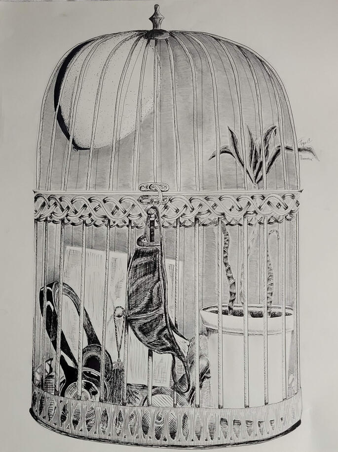 Charcoal, Micron Pens, Sharpie, and Graphite on Paper, 18 x 24